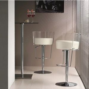 Bongo Bar Stool by Midj Leather, Steel, Acrylic White with Chrome Made In Italy